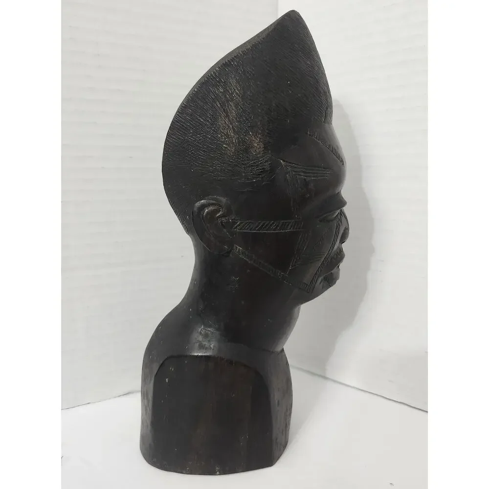 African Makonde Hand Carved Ebony Wood Head Bust Sculpture